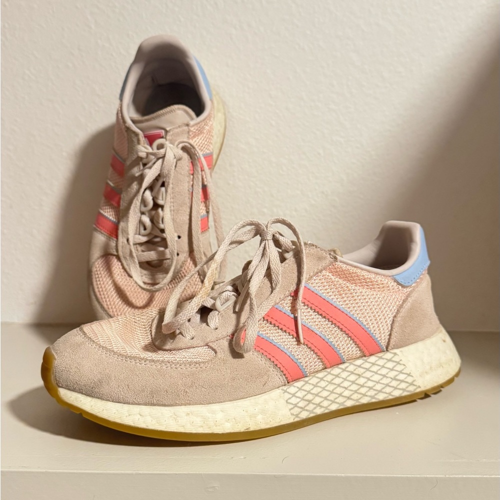 Adidas Women's Pink and Beige Sneakers